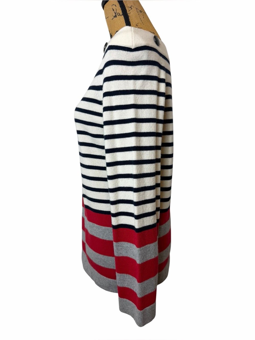 CHANEL 100% Cashmere CC Button Chain Shoulder Breton Sweater FR 40 US 8 - Picture 8 of 15